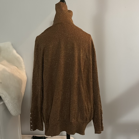 NWOT⭐️* Lane Bryant Copper MetallicT-neck sweater w/RhinestnButton slv Sz 22/24✨ - Picture 5 of 10